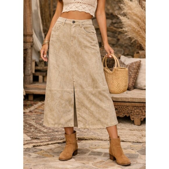 Eddie Bauer Dresses & Skirts - VINTAGE EDDIE BAUER Seattle Suede Washable Leather Midi Skirt Sz 10 Boho Granola